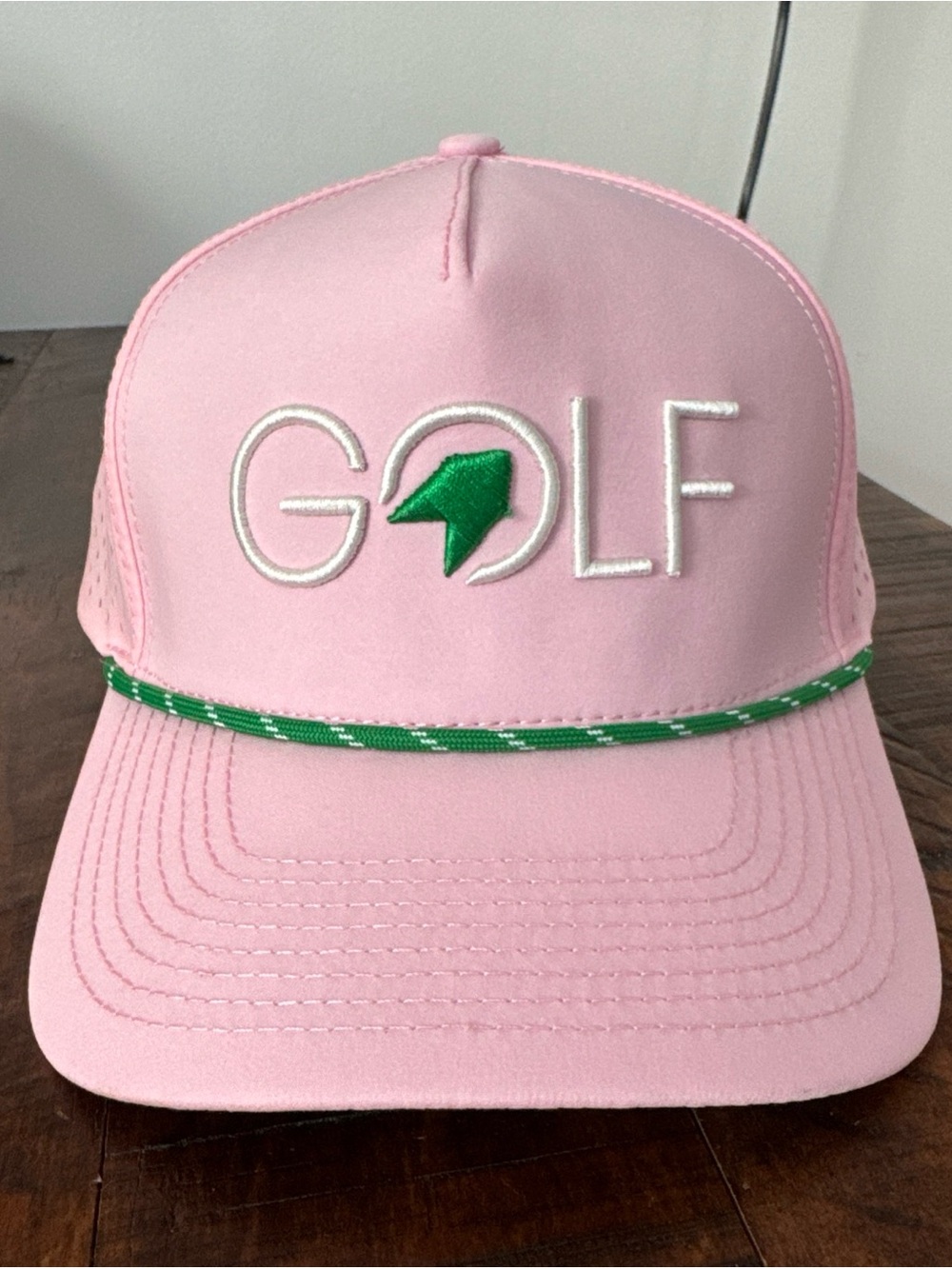 1764 Vented Pink and Green Embroidered Rope Golf Hat Adjustable NEW